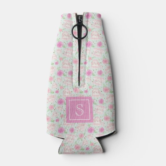 Cute Pink Tea Cups Personalized Monogram Flesjeskoeler (Achterkant)