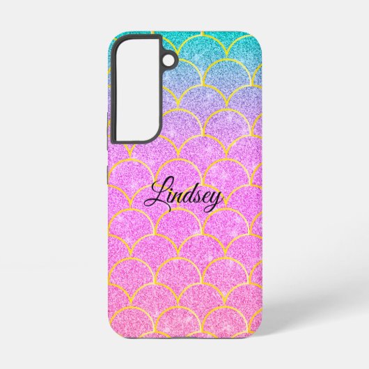 Cute Pink & Teal Personalized Glitter Mermaid Samsung Galaxy Hoesje (Achterkant)