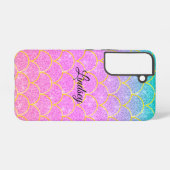 Cute Pink & Teal Personalized Glitter Mermaid Samsung Galaxy Hoesje (Achterkant horizontaal)