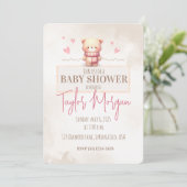Cute Pink Teddy Bear Baby Shower  Kaart (Staand voorkant)