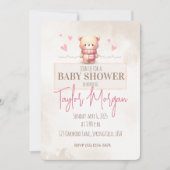 Cute Pink Teddy Bear Baby Shower  Kaart (Voorkant)