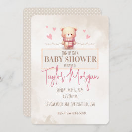 Cute Pink Teddy Bear Baby Shower  Kaart