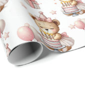 Cute Pink Teddy Bear Birthday Party Wrapping Paper Cadeaupapier (Rol Hoek)