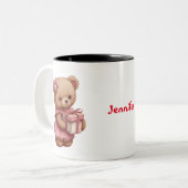 Cute Pink Teddy Bear, gepersonaliseerd Tweekleurige Koffiemok (Voorkant links)