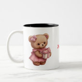 Cute Pink Teddy Bear, gepersonaliseerd Tweekleurige Koffiemok (Links)
