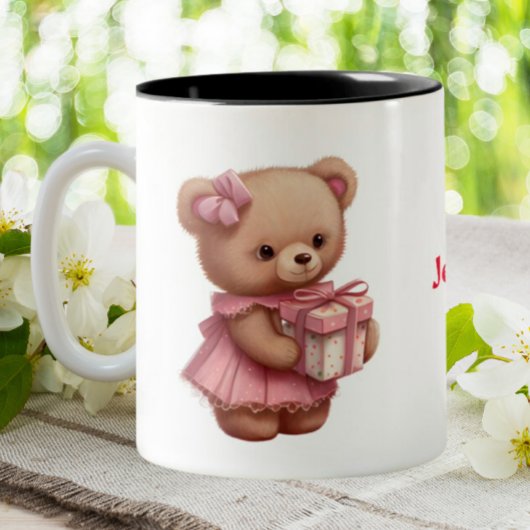 Cute Pink Teddy Bear, gepersonaliseerd Tweekleurige Koffiemok