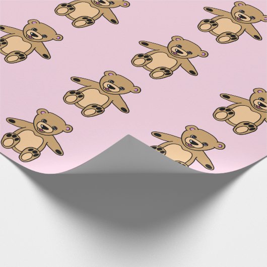 Cute Pink Teddy Bear Girl Pattern Cadeaupapier (Hoek)