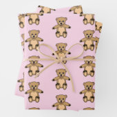 Cute Pink Teddy Bear Girl Pattern Inpakpapier Vel (In situ)