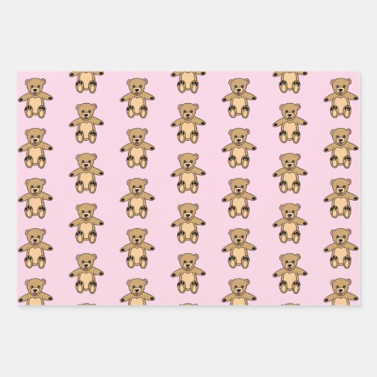 Cute Pink Teddy Bear Girl Pattern Inpakpapier Vel (Voorkant)