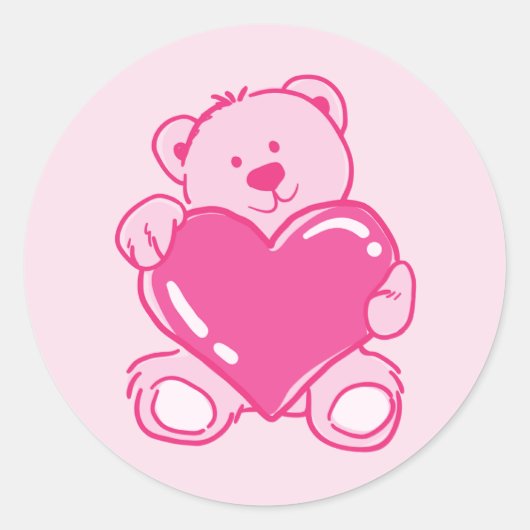 Cute Pink Teddy Bear Heart Sticker for Gifts (Voorkant)
