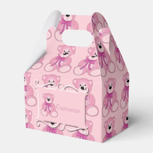 Cute Pink Teddy Bear Pattern Gable Favor Box Bedankdoosjes (Voorkant Zijde)