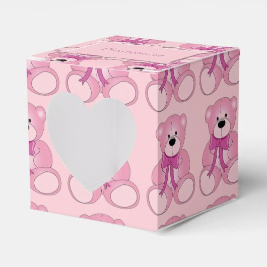 Cute Pink Teddy Bear Pattern Heart Favor Box Bedankdoosjes (Voorkant Zijde)