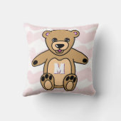 Cute Pink Teddy Bear Pattern Monogram Kussen (Achterkant)