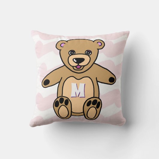 Cute Pink Teddy Bear Pattern Monogram Kussen (Achterkant)
