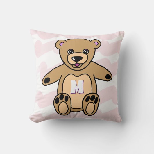 Cute Pink Teddy Bear Pattern Monogram Kussen (Voorkant)