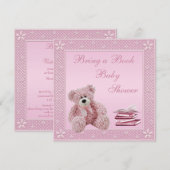 Cute Pink Teddy brengt een Baby shower uit het boe Kaart (Voorkant / Achterkant)