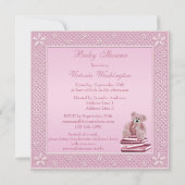 Cute Pink Teddy brengt een Baby shower uit het boe Kaart (Achterkant)