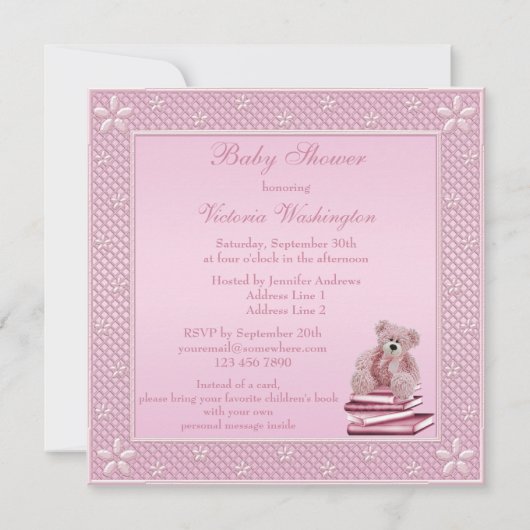 Cute Pink Teddy brengt een Baby shower uit het boe Kaart (Achterkant)