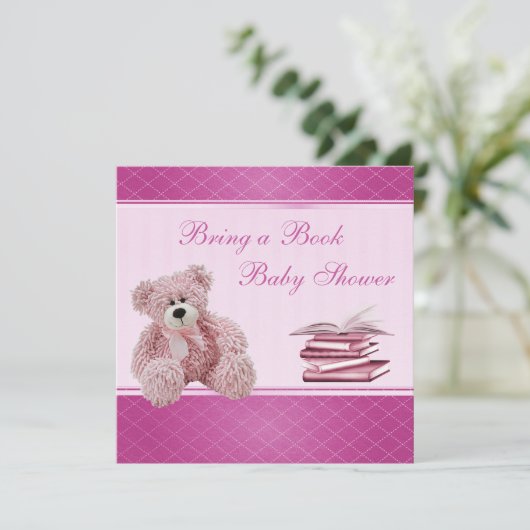 Cute Pink Teddy Elegant Breng een Baby shower uit  Kaart (Staand voorkant)
