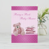 Cute Pink Teddy Elegant Breng een Baby shower uit  Kaart (Staand voorkant)