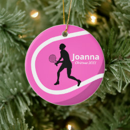 Cute Pink Tennis Ball & Girl Player Coach Sporty Keramisch Ornament
