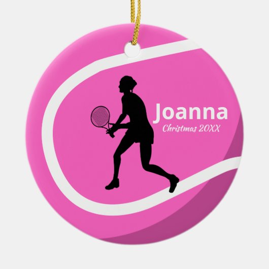 Cute Pink Tennis Ball & Girl Player Coach Sporty Keramisch Ornament (Voorkant)