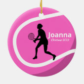 Cute Pink Tennis Ball & Girl Player Coach Sporty Keramisch Ornament (Achterkant)