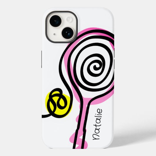 Cute pink tennis racket Hoesje-Mate iPhone 14 Hoes (Achterkant)