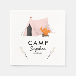 Cute Pink Tent Camping Birthday Party Servet