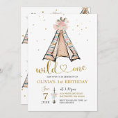 Cute Pink Tribal TeePee Wild Uitnodiging één dag (Voorkant / Achterkant)