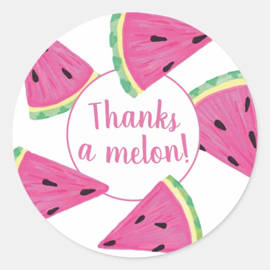 Cute Pink Tropical Watermelon Bedankt Ronde Sticker (Voorkant)