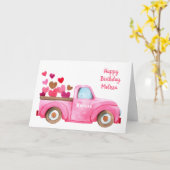 Cute Pink Truck Pink Happy Birthday Kaart (Gele Bloem)