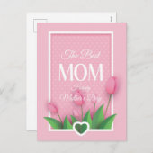 Cute Pink Tulip en White Hearts Moederdag Feestdagenkaart (Voorkant / Achterkant)