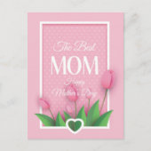 Cute Pink Tulip en White Hearts Moederdag Feestdagenkaart (Voorkant)