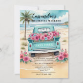 Cute Pink Turquoise Floral Van Beach Bachelorette Kaart (Voorkant)