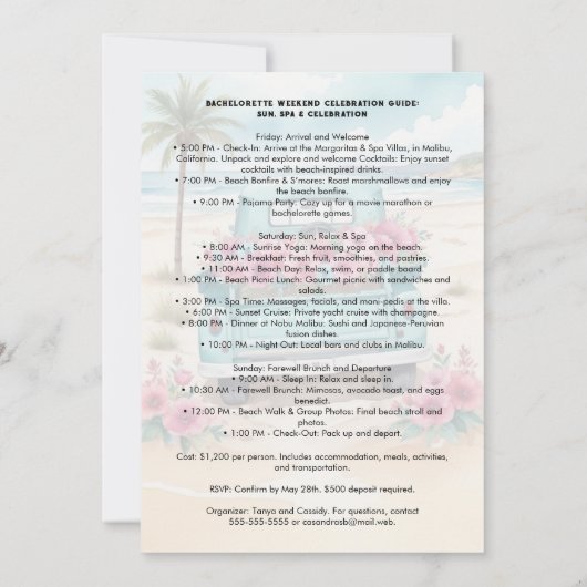 Cute Pink Turquoise Floral Van Beach Bachelorette Kaart (Achterkant)