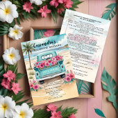 Cute Pink Turquoise Floral Van Beach Bachelorette Kaart