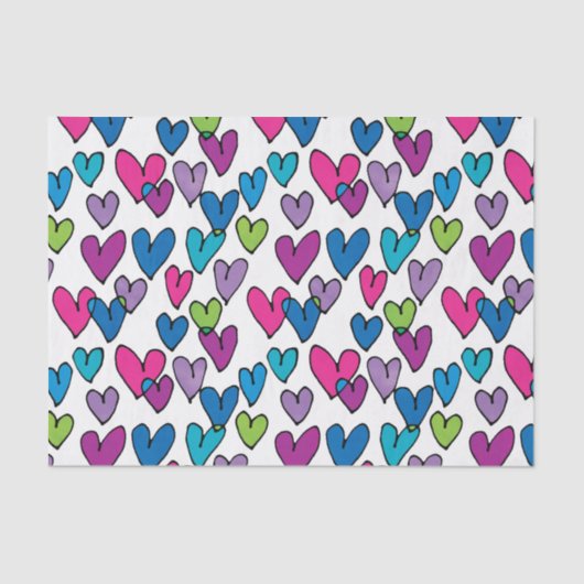 Cute Pink Turquoise Paars Green Hearts Pattern Tissuepapier (Voorkant)