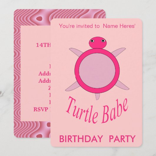 Cute Pink Turtle Babe Birthday Kaart (Voorkant / Achterkant)