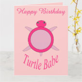Cute Pink Turtle Babe Custom Big Kaart (Gele Bloem)