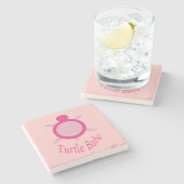 Cute Pink Turtle Babe Stone Onderzetter (Zijkant)