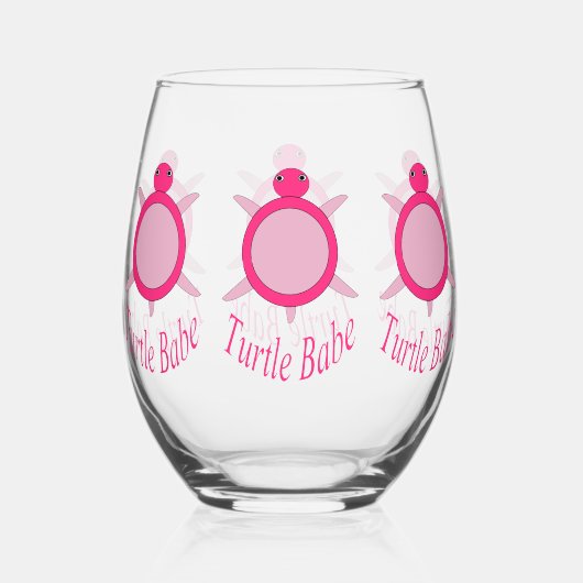 Cute Pink Turtle Babe Wijnglas Zonder Voet (Voorkant)