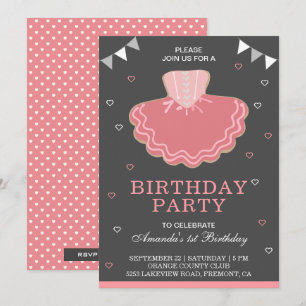 Cute Pink Tutu Ballerina Birthday Party Kaart