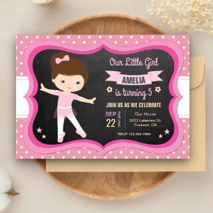 Cute Pink Tutu Ballerina Girl Birthday Party Kaart