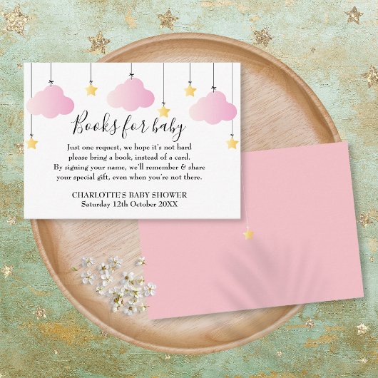 Cute Pink Twinkle Twinkle Book Request Baby shower Informatiekaartje