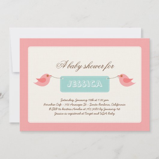 Cute Pink Twitters Baby shower Uitnodiging (Voorkant)