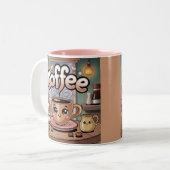 Cute Pink Two-Tone Steaming Coffee Mug Tweekleurige Koffiemok (Voorkant links)