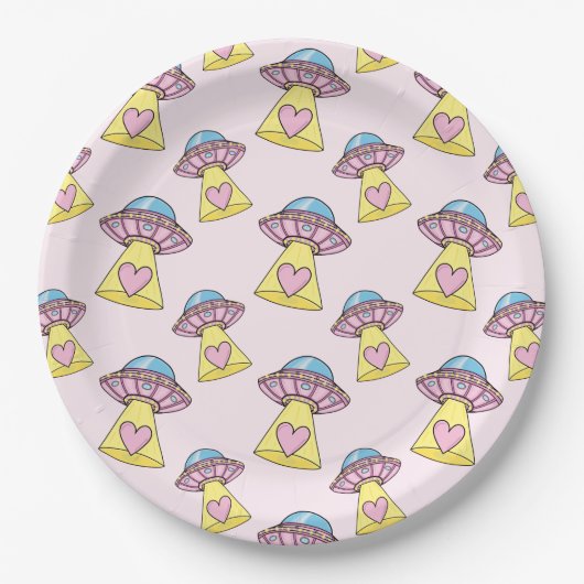 Cute Pink UFO-patroon Papieren Bordje (Voorkant)