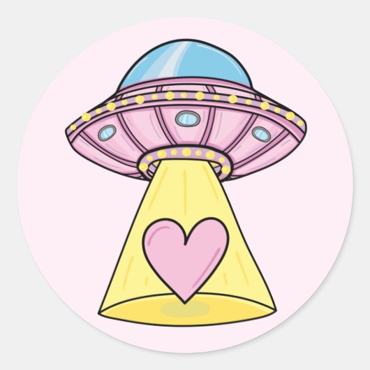 Cute Pink UFO Ronde Sticker (Voorkant)
