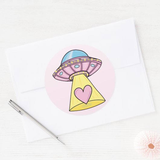 Cute Pink UFO Ronde Sticker (Envelop)
